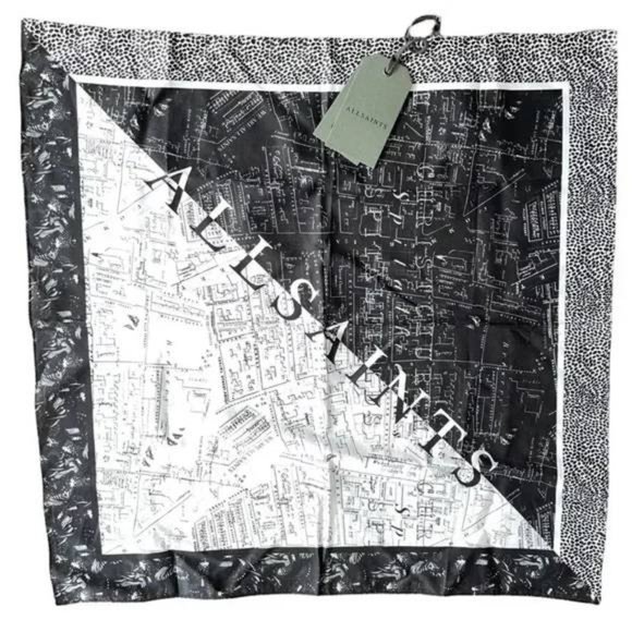 All Saints Spitalfields Splice Square Bandana Scarf in Black and White - Picture 5 of 5